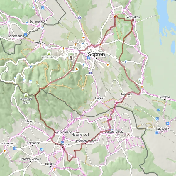 Map miniature of "Gravel Adventure Tour" cycling inspiration in Nyugat-Dunántúl, Hungary. Generated by Tarmacs.app cycling route planner