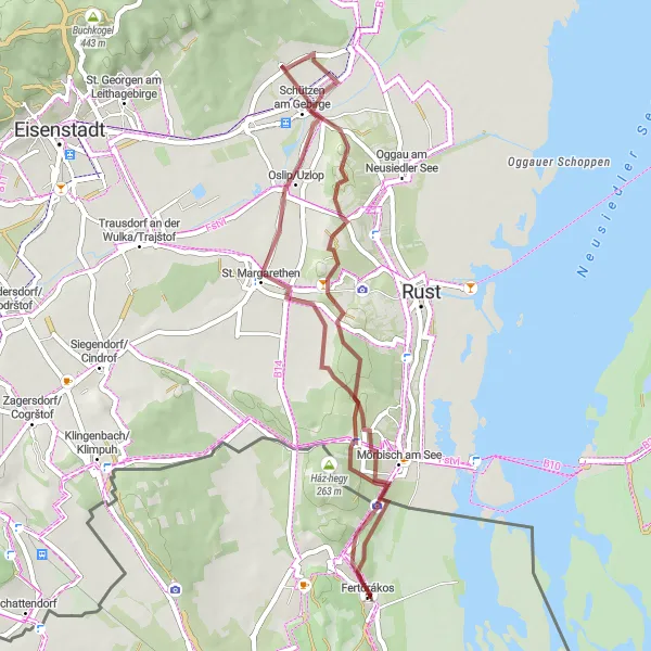 Map miniature of "Exploring the Countryside" cycling inspiration in Nyugat-Dunántúl, Hungary. Generated by Tarmacs.app cycling route planner