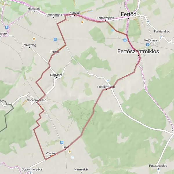 Map miniature of "Fertőszentmiklós - Röjtökmuzsaj" cycling inspiration in Nyugat-Dunántúl, Hungary. Generated by Tarmacs.app cycling route planner