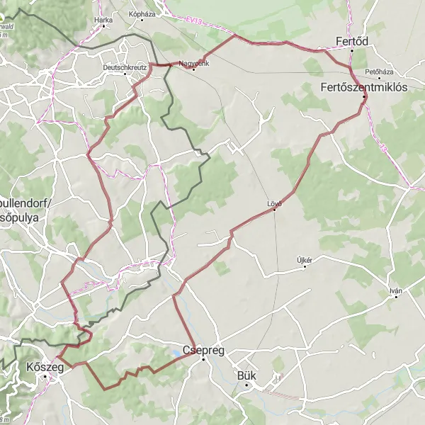 Map miniature of "Fertőszentmiklós to Hegykő Gravel Route" cycling inspiration in Nyugat-Dunántúl, Hungary. Generated by Tarmacs.app cycling route planner