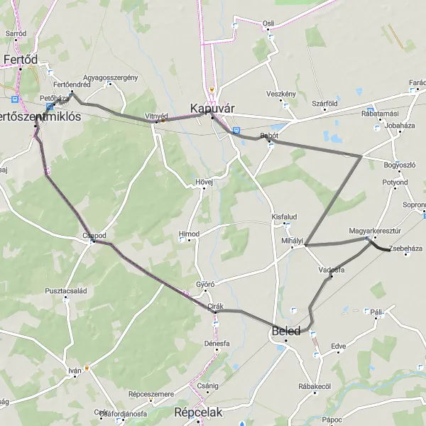 Map miniature of "Fertőszentmiklós - Csopod" cycling inspiration in Nyugat-Dunántúl, Hungary. Generated by Tarmacs.app cycling route planner