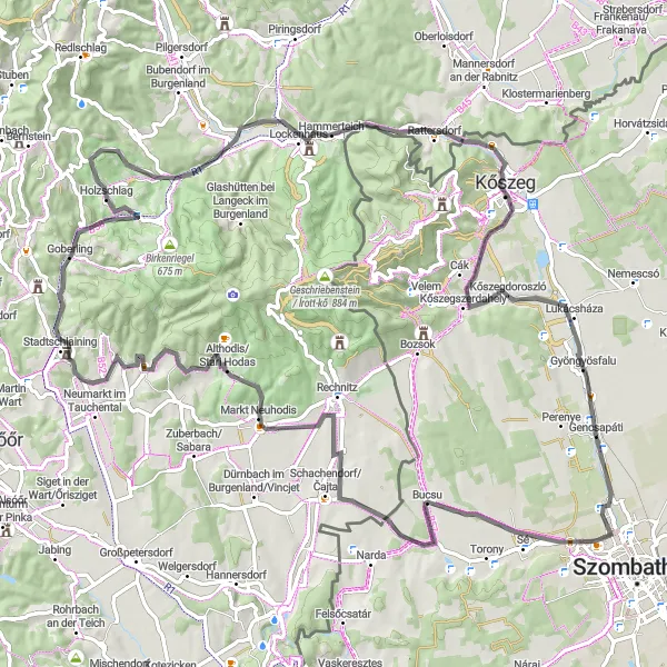 Map miniature of "The Gorgeous Gravel Loop" cycling inspiration in Nyugat-Dunántúl, Hungary. Generated by Tarmacs.app cycling route planner