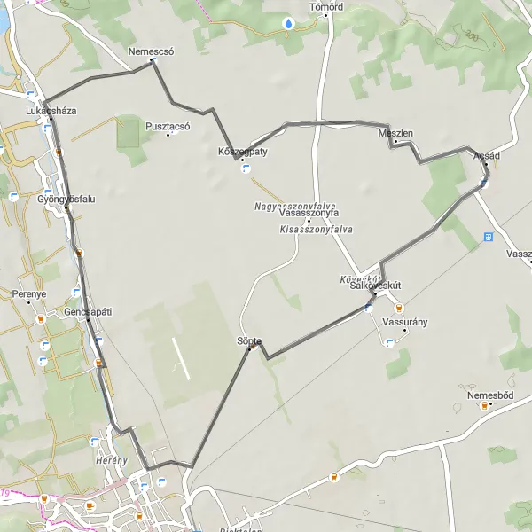 Map miniature of "Gencsapáti loop" cycling inspiration in Nyugat-Dunántúl, Hungary. Generated by Tarmacs.app cycling route planner