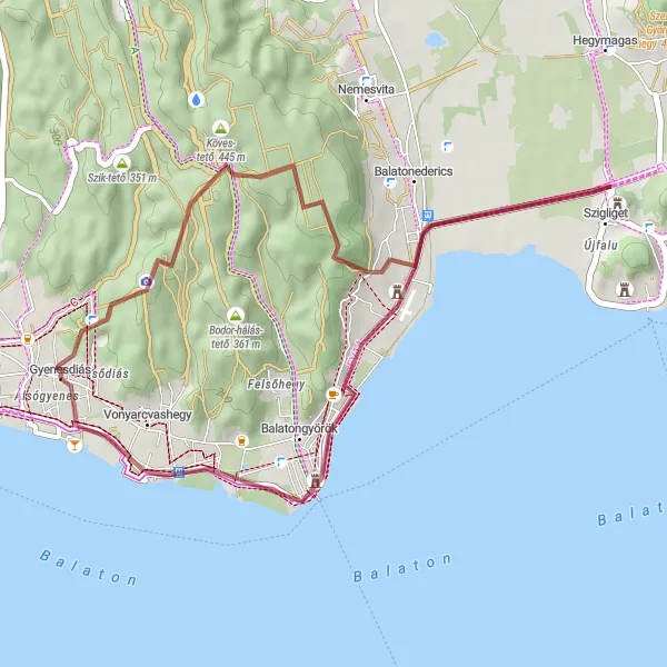 Map miniature of "Balaton Gravel Adventure" cycling inspiration in Nyugat-Dunántúl, Hungary. Generated by Tarmacs.app cycling route planner