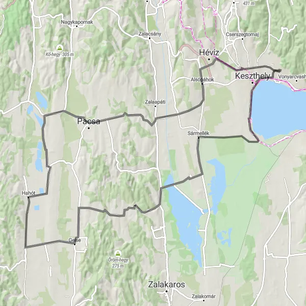 Map miniature of "Cultural Road Tour: Gyenesdiás and Beyond" cycling inspiration in Nyugat-Dunántúl, Hungary. Generated by Tarmacs.app cycling route planner