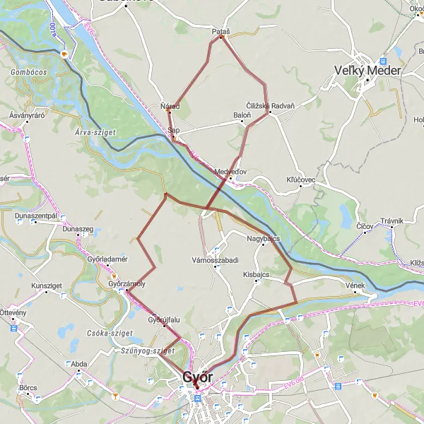 Map miniature of "Győrzámoly Loop" cycling inspiration in Nyugat-Dunántúl, Hungary. Generated by Tarmacs.app cycling route planner