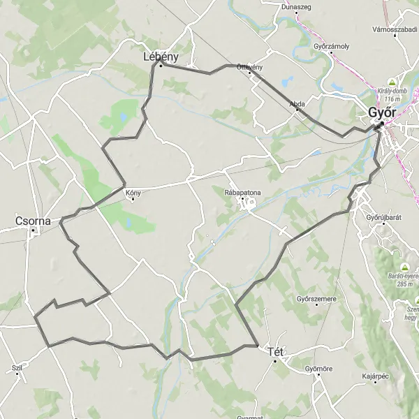 Map miniature of "Picturesque Road Loop" cycling inspiration in Nyugat-Dunántúl, Hungary. Generated by Tarmacs.app cycling route planner