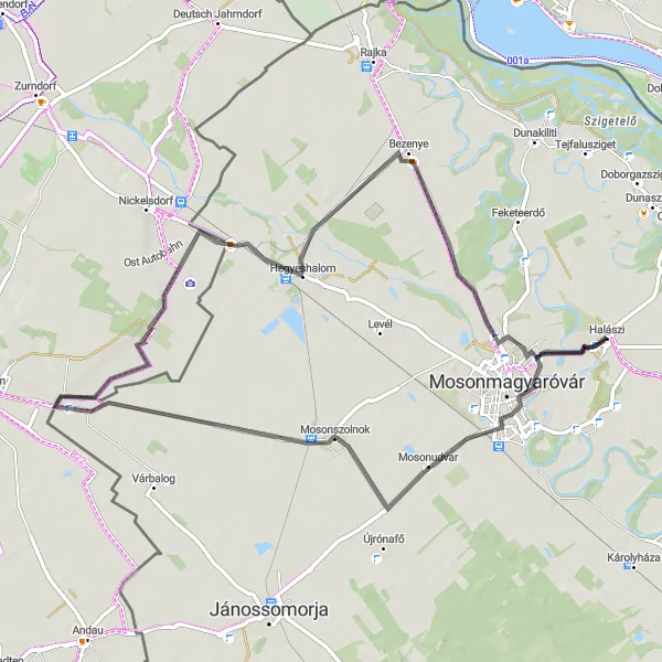 Map miniature of "Halászi - Bezenye Scenic Route" cycling inspiration in Nyugat-Dunántúl, Hungary. Generated by Tarmacs.app cycling route planner