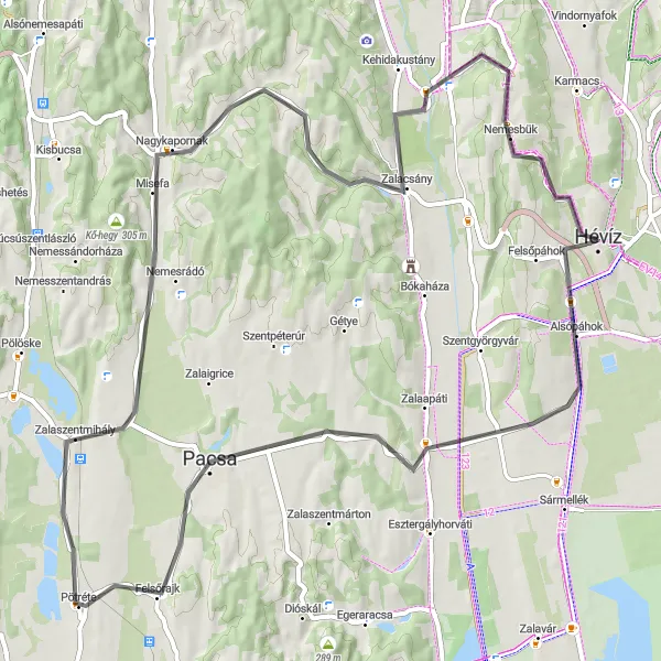 Map miniature of "Alsópáhok and Zalaszentmihály Loop" cycling inspiration in Nyugat-Dunántúl, Hungary. Generated by Tarmacs.app cycling route planner