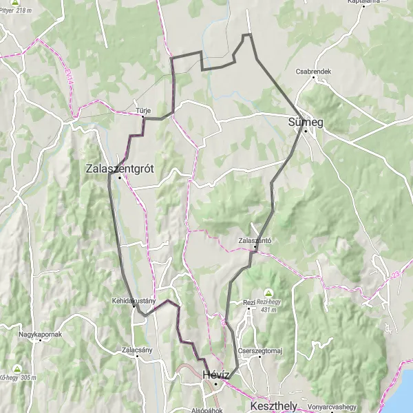 Map miniature of "Nemesbük and Zalaszentgrót Loop" cycling inspiration in Nyugat-Dunántúl, Hungary. Generated by Tarmacs.app cycling route planner