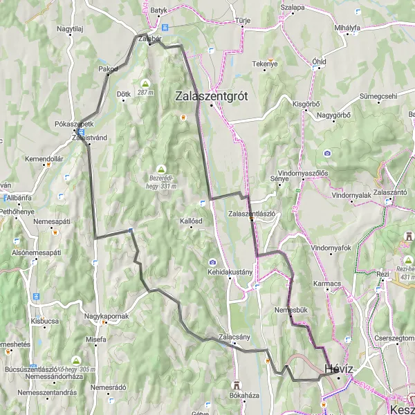 Map miniature of "Felsőpáhok and Zalaszentlászló Circuit" cycling inspiration in Nyugat-Dunántúl, Hungary. Generated by Tarmacs.app cycling route planner