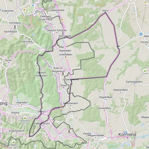 Map miniature of "Road Cycling Adventure from Ják to Szentpéterfa" cycling inspiration in Nyugat-Dunántúl, Hungary. Generated by Tarmacs.app cycling route planner