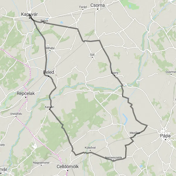 Map miniature of "Kisfalud Loop" cycling inspiration in Nyugat-Dunántúl, Hungary. Generated by Tarmacs.app cycling route planner