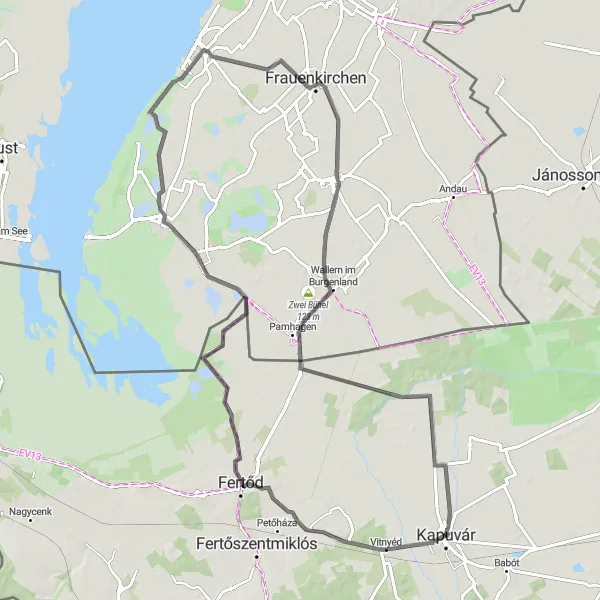 Map miniature of "Fertőújlak Loop" cycling inspiration in Nyugat-Dunántúl, Hungary. Generated by Tarmacs.app cycling route planner