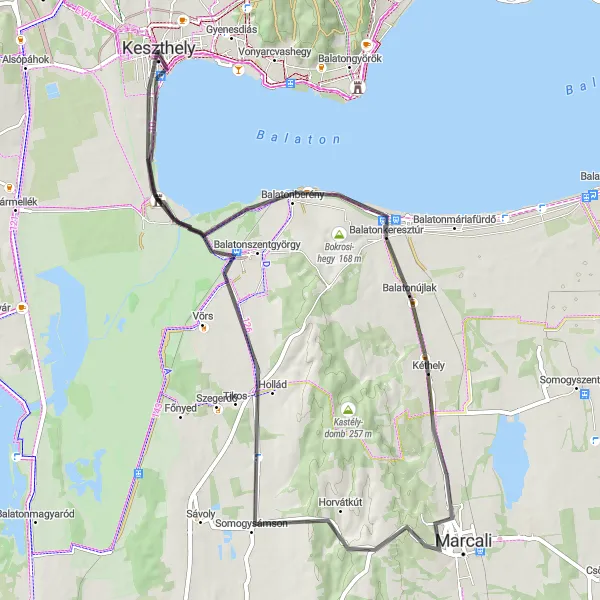 Map miniature of "Keszthely - Festetics Castle" cycling inspiration in Nyugat-Dunántúl, Hungary. Generated by Tarmacs.app cycling route planner