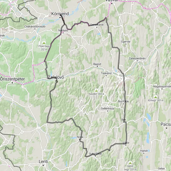 Map miniature of "Körmend Epic Loop" cycling inspiration in Nyugat-Dunántúl, Hungary. Generated by Tarmacs.app cycling route planner