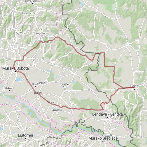 Map miniature of "The Gravel Adventure" cycling inspiration in Nyugat-Dunántúl, Hungary. Generated by Tarmacs.app cycling route planner