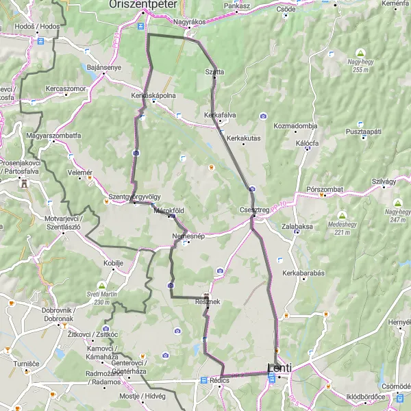 Map miniature of "The Hills of Magyarföld" cycling inspiration in Nyugat-Dunántúl, Hungary. Generated by Tarmacs.app cycling route planner