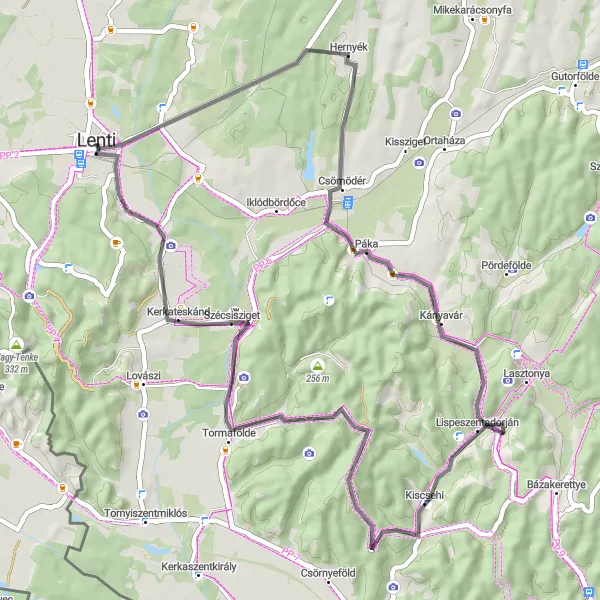 Map miniature of "Scenic Countryside Tour" cycling inspiration in Nyugat-Dunántúl, Hungary. Generated by Tarmacs.app cycling route planner