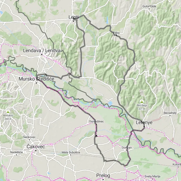 Map miniature of "The Majestic Julian Hill" cycling inspiration in Nyugat-Dunántúl, Hungary. Generated by Tarmacs.app cycling route planner