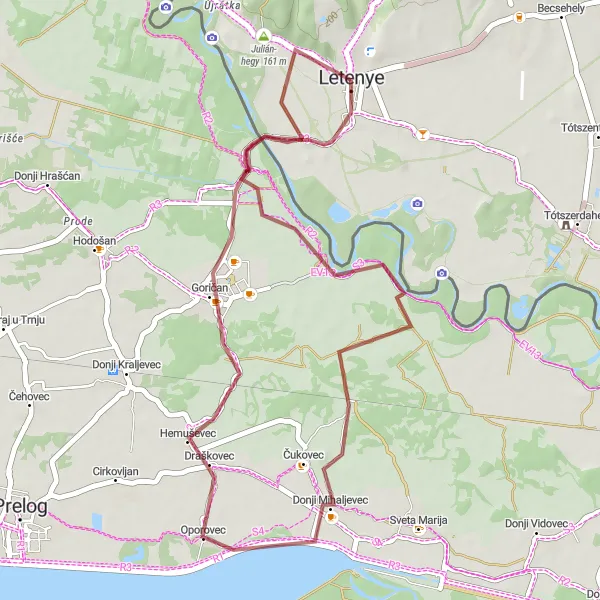 Map miniature of "Countryside Escape Gravel Ride" cycling inspiration in Nyugat-Dunántúl, Hungary. Generated by Tarmacs.app cycling route planner