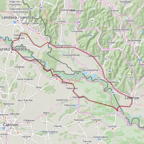 Map miniature of "Gravel Adventure: Letenye to Tornyiszentmiklós" cycling inspiration in Nyugat-Dunántúl, Hungary. Generated by Tarmacs.app cycling route planner