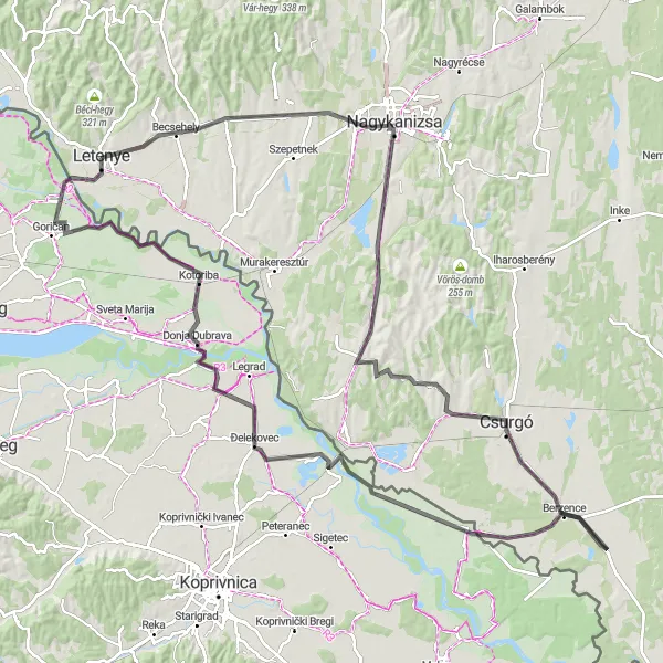 Map miniature of "Southbound Scenic Road Ride" cycling inspiration in Nyugat-Dunántúl, Hungary. Generated by Tarmacs.app cycling route planner