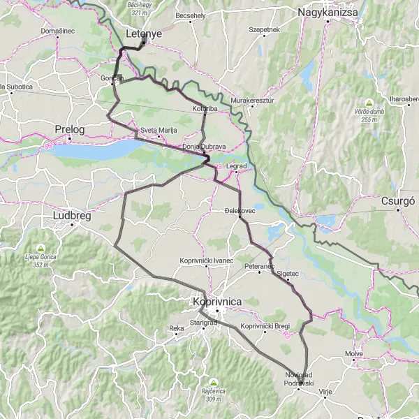 Map miniature of "Letenye to Goričan" cycling inspiration in Nyugat-Dunántúl, Hungary. Generated by Tarmacs.app cycling route planner