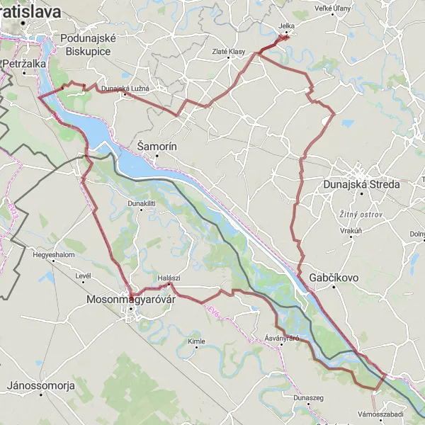 Map miniature of "Explore the Gravel Roads of Bezenye" cycling inspiration in Nyugat-Dunántúl, Hungary. Generated by Tarmacs.app cycling route planner