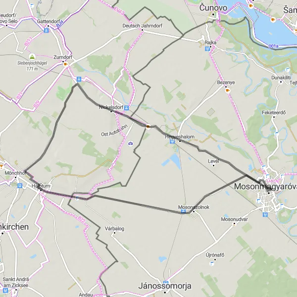 Map miniature of "Discover the Beauty of Mosonszolnok" cycling inspiration in Nyugat-Dunántúl, Hungary. Generated by Tarmacs.app cycling route planner