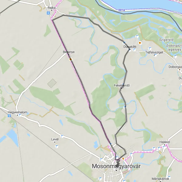 Map miniature of "Mosonmagyaróvár Loop Road Cycling Route" cycling inspiration in Nyugat-Dunántúl, Hungary. Generated by Tarmacs.app cycling route planner