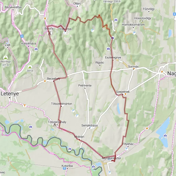 Map miniature of "Off the Beaten Path Gravel Adventure" cycling inspiration in Nyugat-Dunántúl, Hungary. Generated by Tarmacs.app cycling route planner
