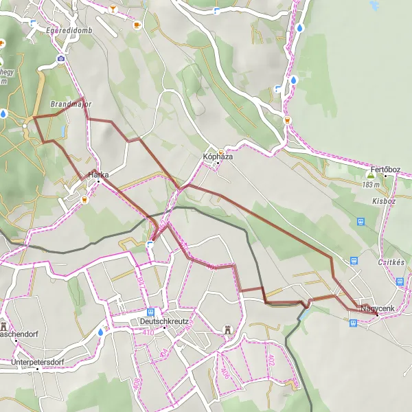Map miniature of "Leisurely Gravel Ride" cycling inspiration in Nyugat-Dunántúl, Hungary. Generated by Tarmacs.app cycling route planner