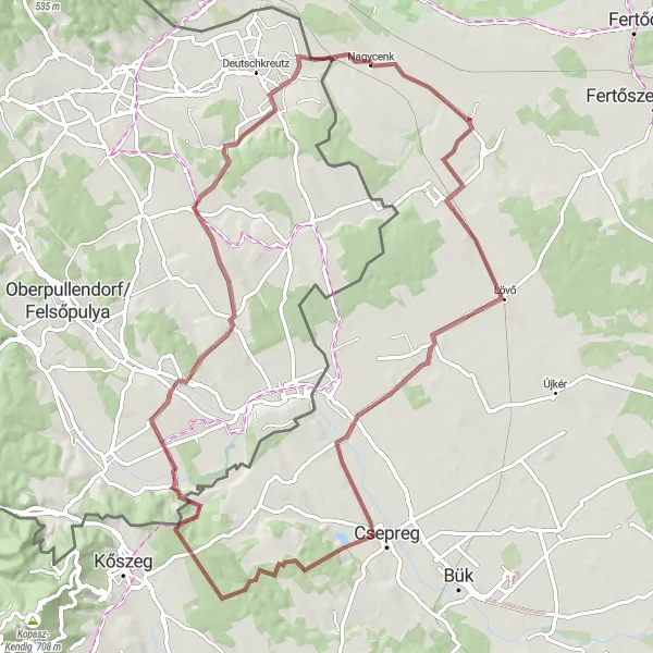 Map miniature of "Gravel Adventure through Nagycenk" cycling inspiration in Nyugat-Dunántúl, Hungary. Generated by Tarmacs.app cycling route planner