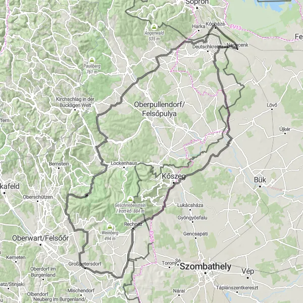 Map miniature of "Road Cycling Challenge" cycling inspiration in Nyugat-Dunántúl, Hungary. Generated by Tarmacs.app cycling route planner
