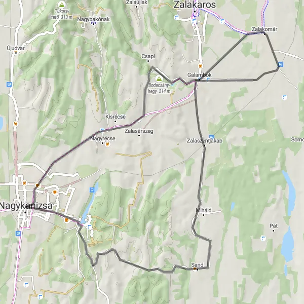 Map miniature of "The Hills of Nyugat-Dunántúl" cycling inspiration in Nyugat-Dunántúl, Hungary. Generated by Tarmacs.app cycling route planner