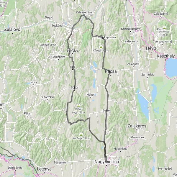 Map miniature of "Korpavár and Felsőrajk Road Adventure" cycling inspiration in Nyugat-Dunántúl, Hungary. Generated by Tarmacs.app cycling route planner