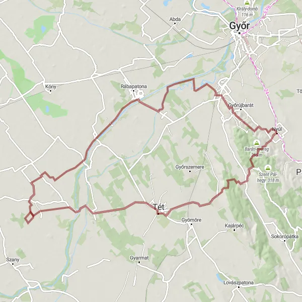 Map miniature of "Scenic Endurance Gravel" cycling inspiration in Nyugat-Dunántúl, Hungary. Generated by Tarmacs.app cycling route planner