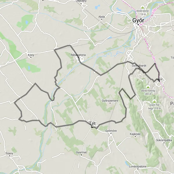 Map miniature of "Nyúl and the Wine Route" cycling inspiration in Nyugat-Dunántúl, Hungary. Generated by Tarmacs.app cycling route planner