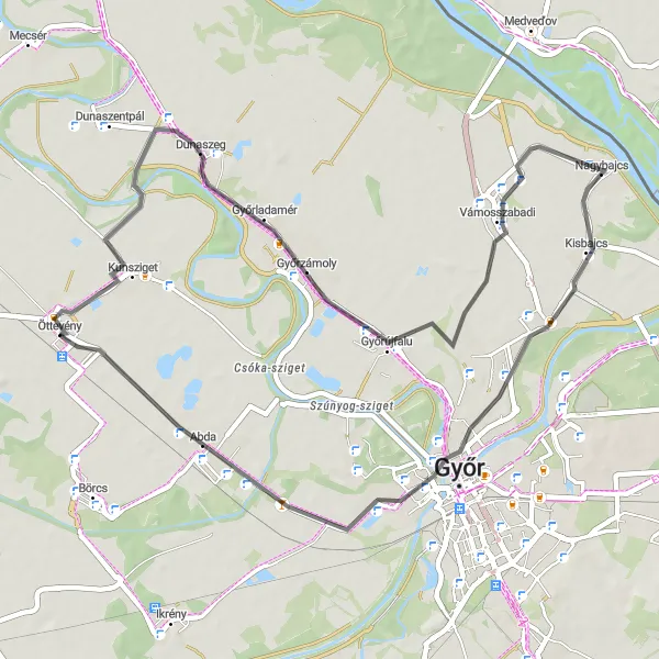 Map miniature of "Győrladamér Loop" cycling inspiration in Nyugat-Dunántúl, Hungary. Generated by Tarmacs.app cycling route planner