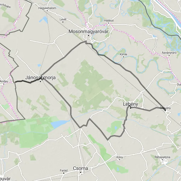 Map miniature of "Moson-Major Loop" cycling inspiration in Nyugat-Dunántúl, Hungary. Generated by Tarmacs.app cycling route planner