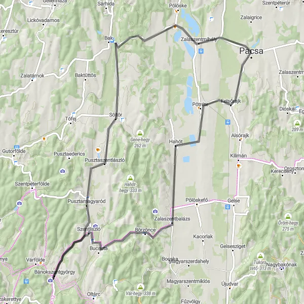 Map miniature of "Hahót - Bánokszentgyörgy - Pusztamagyaród - Söjtör - Zalaszentmihály Cycling Route" cycling inspiration in Nyugat-Dunántúl, Hungary. Generated by Tarmacs.app cycling route planner