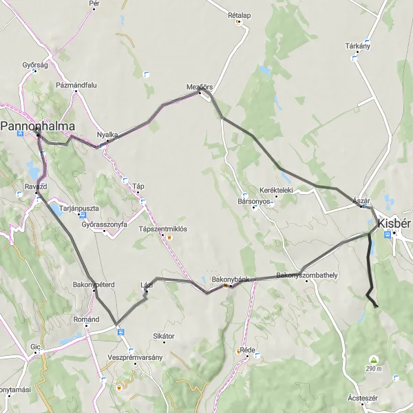 Map miniature of "Bakony Hills Scenic Ride" cycling inspiration in Nyugat-Dunántúl, Hungary. Generated by Tarmacs.app cycling route planner