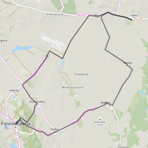 Map miniature of "Pannonhalma - Countryside Road Loop" cycling inspiration in Nyugat-Dunántúl, Hungary. Generated by Tarmacs.app cycling route planner