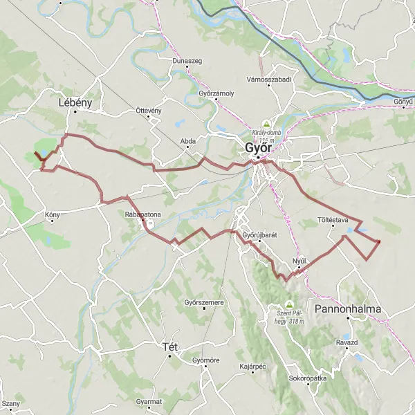 Map miniature of "Gravel Adventure to Püspökvár" cycling inspiration in Nyugat-Dunántúl, Hungary. Generated by Tarmacs.app cycling route planner