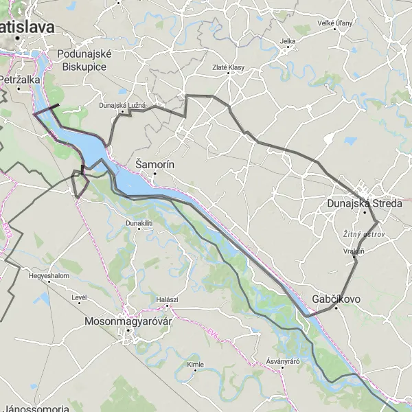 Map miniature of "The Ultimate Danube Journey" cycling inspiration in Nyugat-Dunántúl, Hungary. Generated by Tarmacs.app cycling route planner