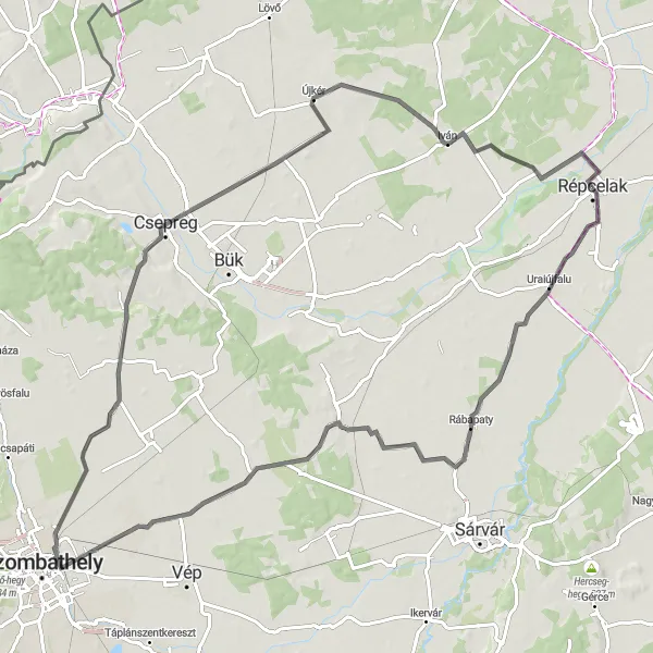 Map miniature of "Rábapaty and Söpte Road Route" cycling inspiration in Nyugat-Dunántúl, Hungary. Generated by Tarmacs.app cycling route planner
