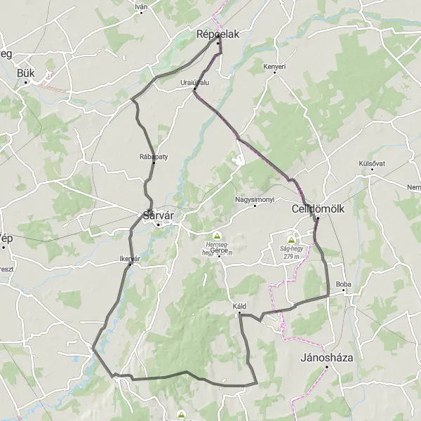 Map miniature of "Vashosszúfalu and Ikervár Road Route" cycling inspiration in Nyugat-Dunántúl, Hungary. Generated by Tarmacs.app cycling route planner