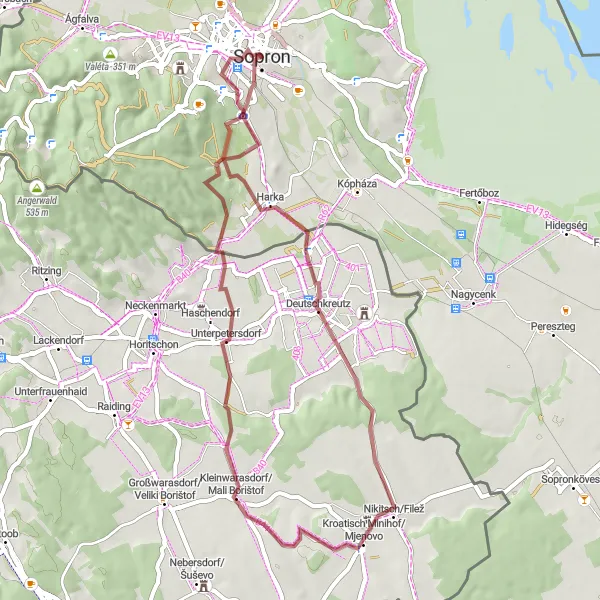 Map miniature of "Discovering Hidden Treasures" cycling inspiration in Nyugat-Dunántúl, Hungary. Generated by Tarmacs.app cycling route planner