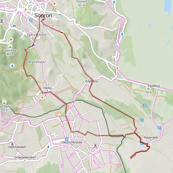 Map miniature of "Gravel Loop" cycling inspiration in Nyugat-Dunántúl, Hungary. Generated by Tarmacs.app cycling route planner